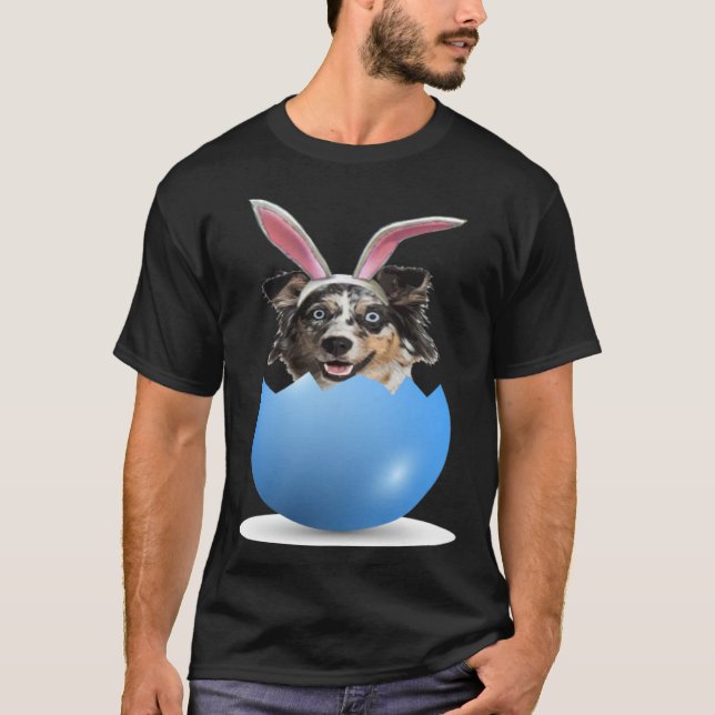 Aussie Dog  Easter Bunny Egg Hunt Australian Sheph T-Shirt (Front)