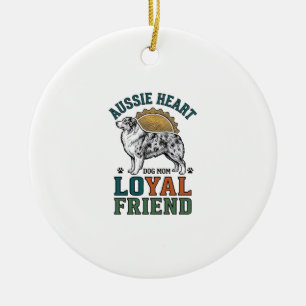 Aussie Dog Lover Vintage Engraved Shepherd Art_1 Ceramic Ornament