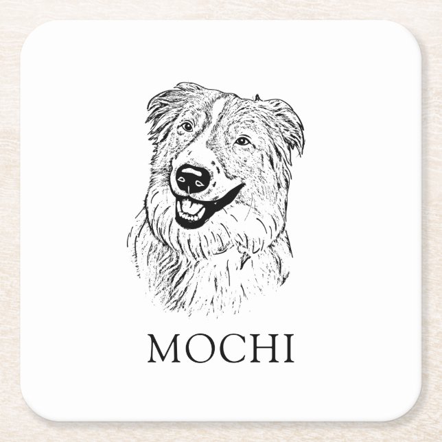 Aussie Dog Personalized Square Paper Coaster (Front)