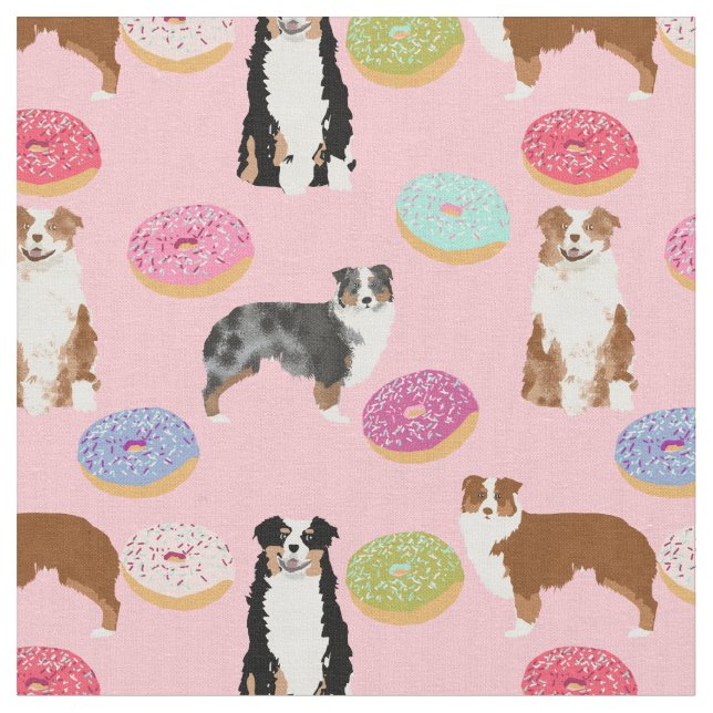 Aussie dogs and doughnuts pink fabric (Close Up)