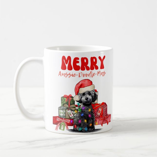 Aussie Doodle Christmas- Merry Aussie-Doodle-Mas Coffee Mug (Left)