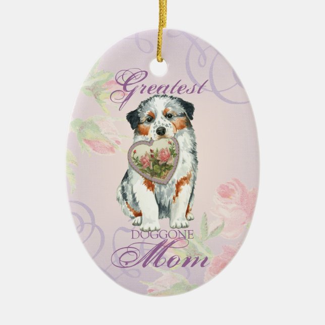 Aussie Heart Mom Ceramic Ornament (Front)