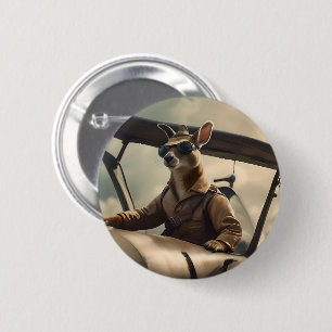 Aussie Kangaroo Aeroplane Pilot, 2 Inch Round Button