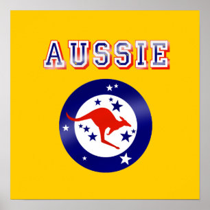 Aussie Kangaroo flag emblem logo gifts Poster