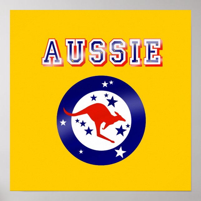 Aussie Kangaroo flag emblem logo gifts Poster (Front)