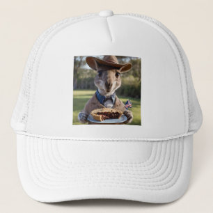 Aussie Kangaroo Holding A Meat Pie, Trucker Hat