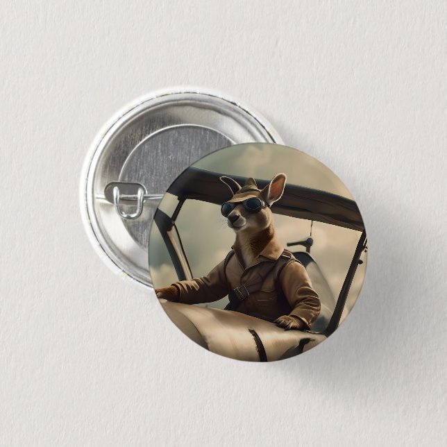 Aussie Kangaroo Pilot, 1 Inch Round Button (Front & Back)