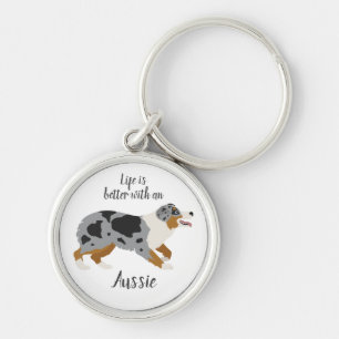 Aussie keychain. Australian Shepherd key ring. Blu Keychain