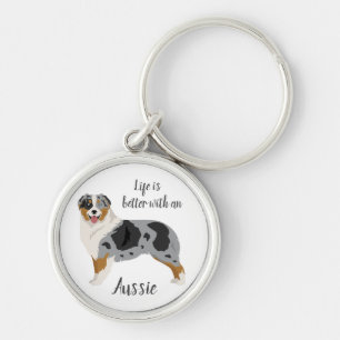 Aussie keychain. Australian Shepherd key ring. Blu Keychain