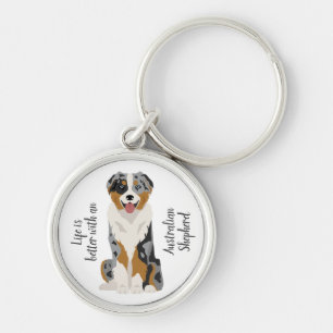 Aussie keychain. Australian Shepherd key ring. Blu Keychain