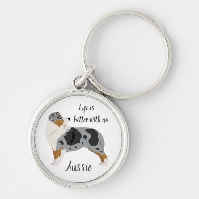 Aussie keychain. Australian Shepherd key ring. Blu Keychain (Front)