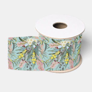 Aussie Native Bush Blooms Summer Blue Grosgrain Ribbon