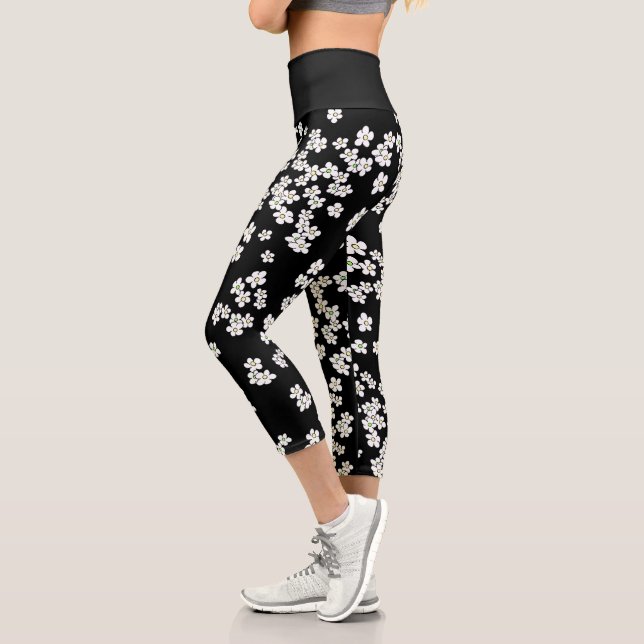 Aussie Noir et Blanc Daisies Capri Leggings (Gauche)