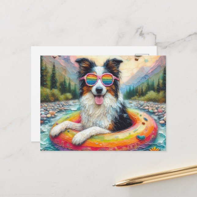 Aussie on a Rainbow Colour Float Postcard (Front/Back In Situ)