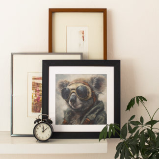 Aussie Pilot Koala Aviator Retro Watercolor Art Poster