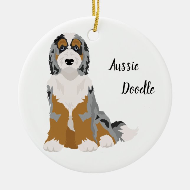 Aussie Poodle mix, Aussiedoodle Christmas Ornament (Front)