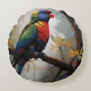 Aussie Rainbow Lorikeet Oil Paint, Round Pillow
