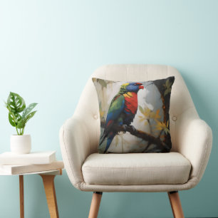 Aussie Rainbow Lorikeet Oil Paint, Throw Pillow
