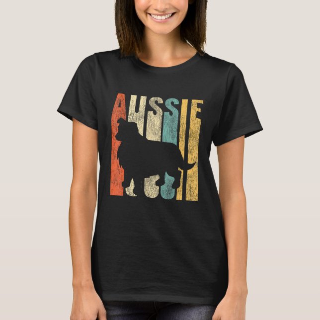Aussie Retro 1970s Dog Australian Shepherd Distres T-Shirt (Front)