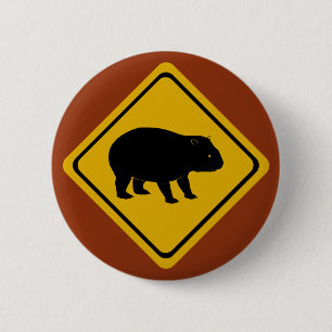 Aussie road sign wombat 2 inch round button
