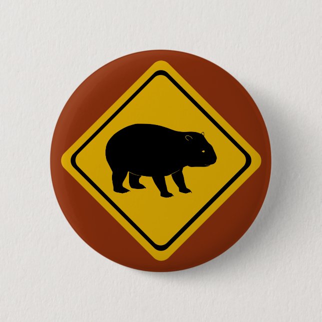 Aussie road sign wombat 2 inch round button (Front)