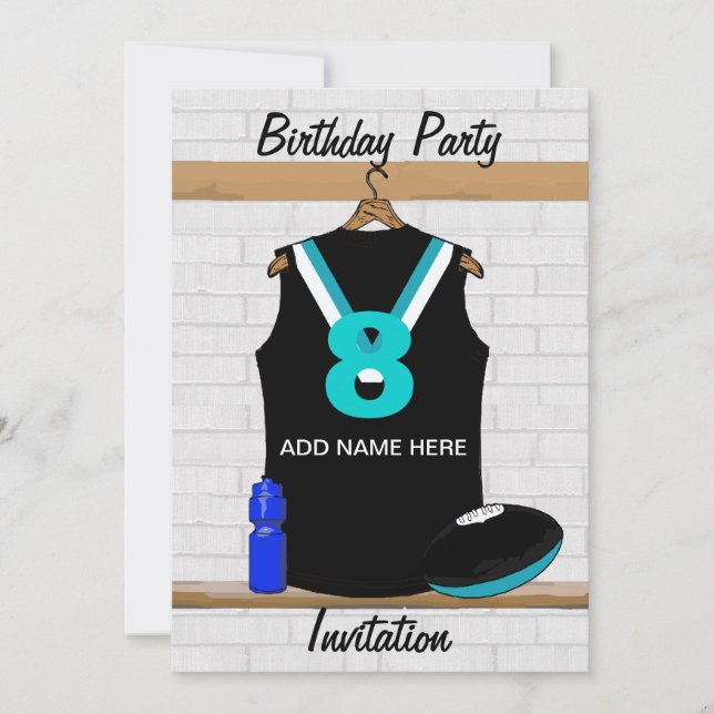 Aussie Rules Jersey Birthday party invitations (Front)