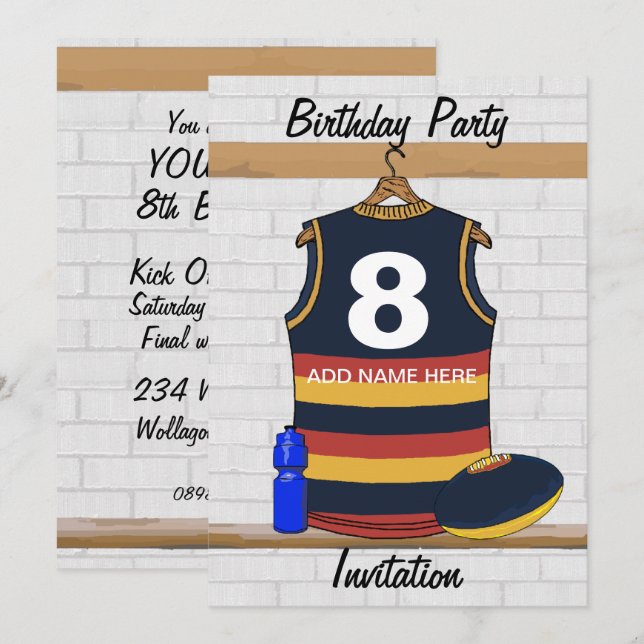 Aussie Rules Jersey Birthday party invitations (Front/Back)