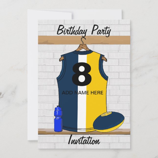 Aussie Rules Jersey Birthday party invitations (Front)