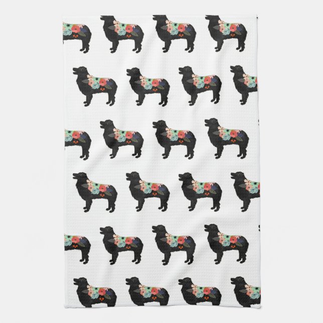 Aussie Shepherd Dog Breed Bohemian Floral Saddle Kitchen Towel (Vertical)