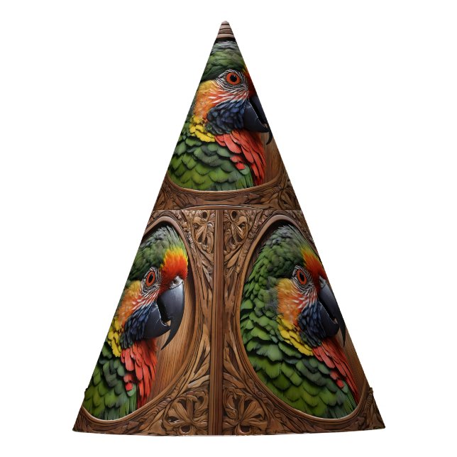 Aussie Spirit: A Lorikeet Perched In Carved Wood Party Hat (Front)