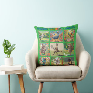 Aussie Tennis Champs Funny Australian Animals Throw Pillow