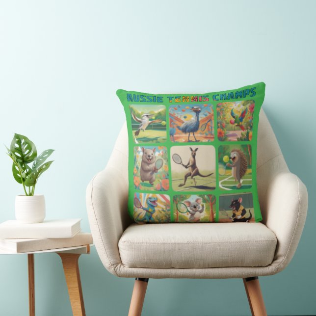 Aussie Tennis Champs Funny Australian Animals Throw Pillow (Chair)