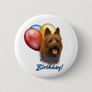 Aussie Terrier Happy Birthday Balloons 2 Inch Round Button