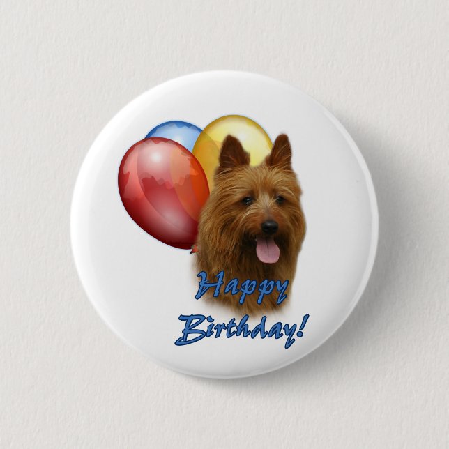 Aussie Terrier Happy Birthday Balloons 2 Inch Round Button (Front)