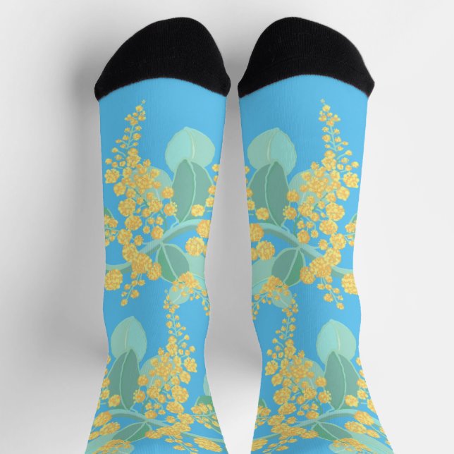 Aussie Wattle blossoms green and gold Socks (Top)