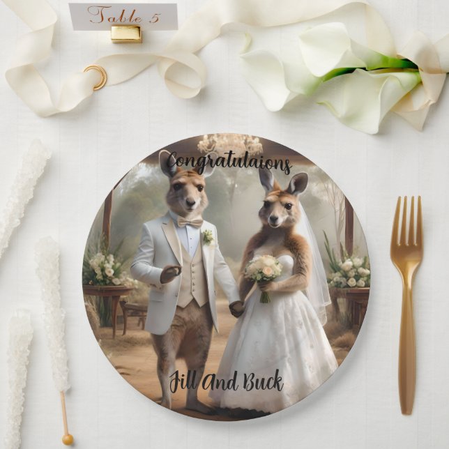 Aussie Weddings Australian Kangaroos Get Hitched, Paper Plate (Wedding)