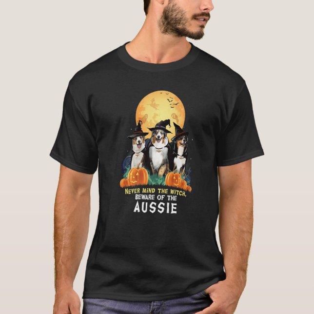Aussie Witch Pumpkin Jack o lantern Halloween Auss T-Shirt (Front)