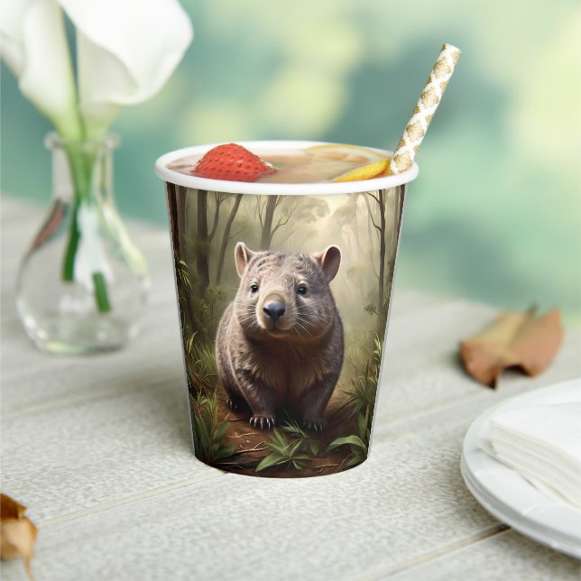 Aussie Wombat In The Aussie Bushland, Paper Cups (Insitu)