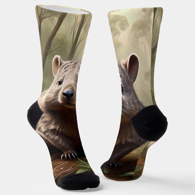 Aussie Wombat In The Aussie Bushland, Socks (Angled)