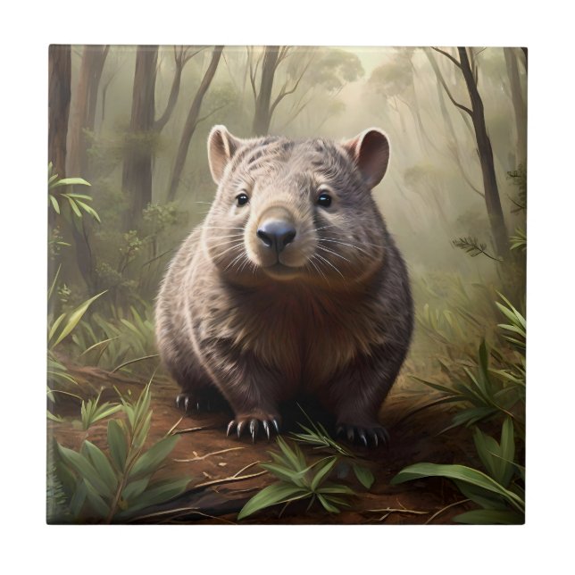 Aussie Wombat In The Aussie Bushland, Tile (Front)