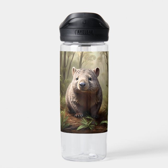 Aussie Wombat In The Aussie Bushland, Water Bottle (Back)