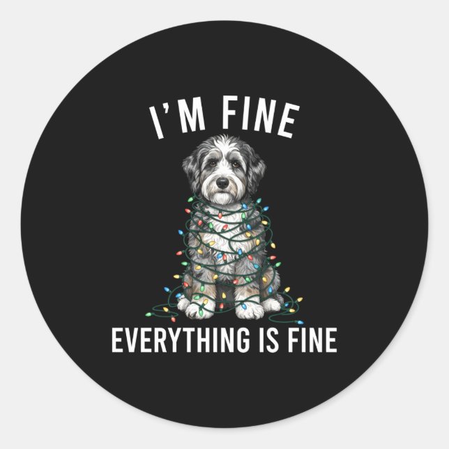 Aussiedoodle Christmas I'm Fine Everything Is Fine Classic Round Sticker (Front)
