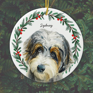 Aussiedoodle Christmas Wreath Personalized Ceramic Ornament
