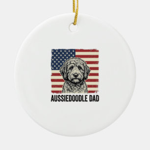 Aussiedoodle Dad Patriotic Vintage Dog Shirt Desig Ceramic Ornament