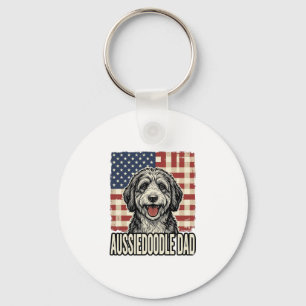 Aussiedoodle Dad Patriotic Vintage Dog Shirt Desig Keychain