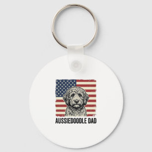 Aussiedoodle Dad Patriotic Vintage Dog Shirt Desig Keychain