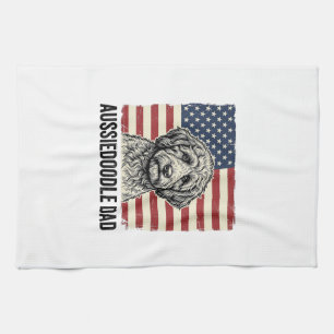 Aussiedoodle Dad Patriotic Vintage Dog Shirt Desig Kitchen Towel