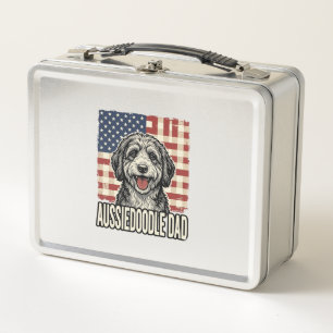 Aussiedoodle Dad Patriotic Vintage Dog Shirt Desig Metal Lunch Box
