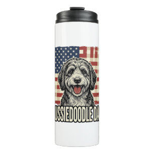 Aussiedoodle Dad Patriotic Vintage Dog Shirt Desig Thermal Tumbler