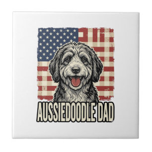 Aussiedoodle Dad Patriotic Vintage Dog Shirt Desig Tile